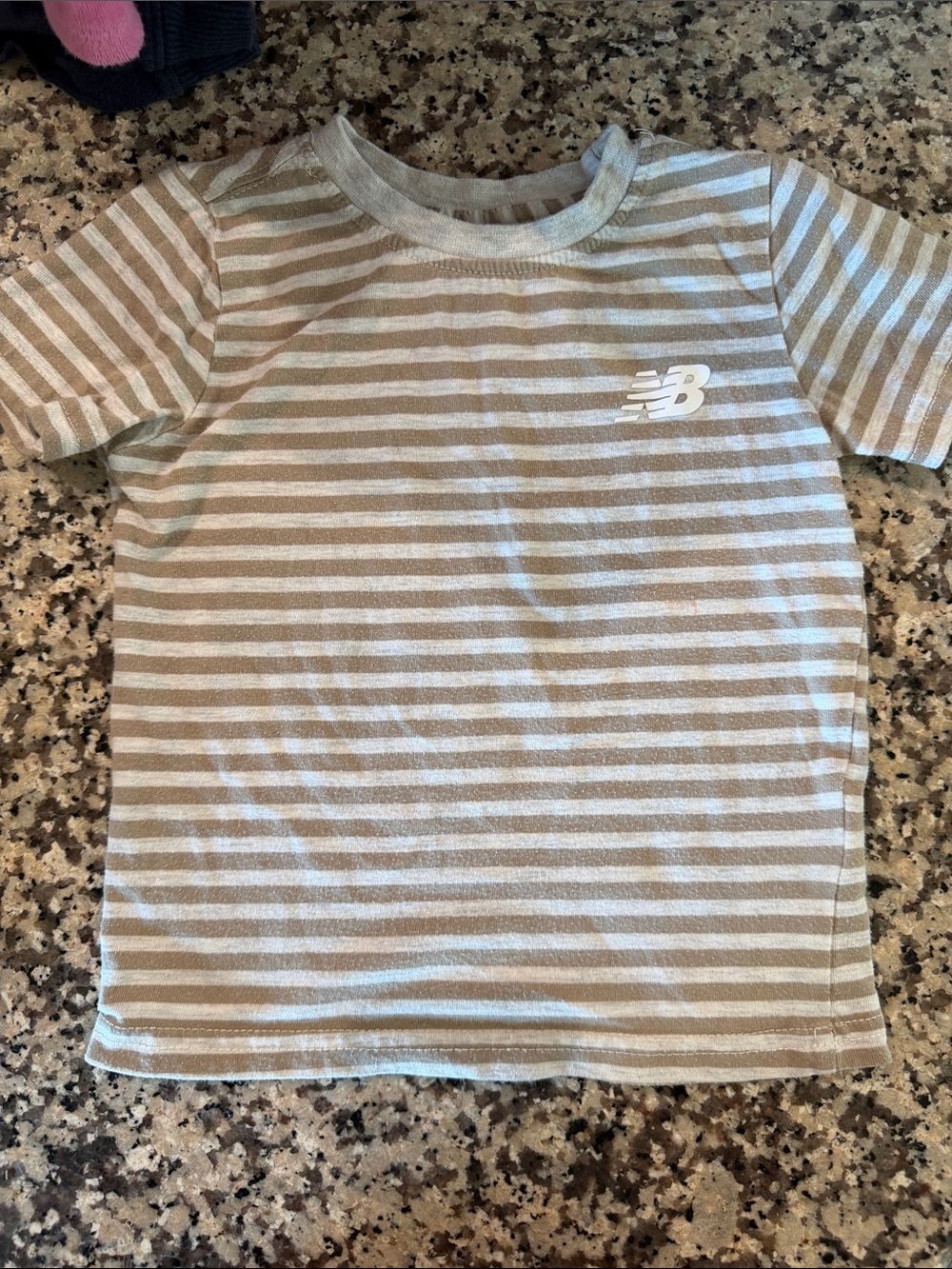 Boys New Balance Tan and White Striped Short Sleeve Tee- 24M